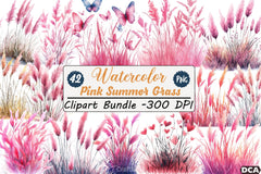 Pink Summer Grass Clipart Bundle - CraftNest - Digital Crafting and Art