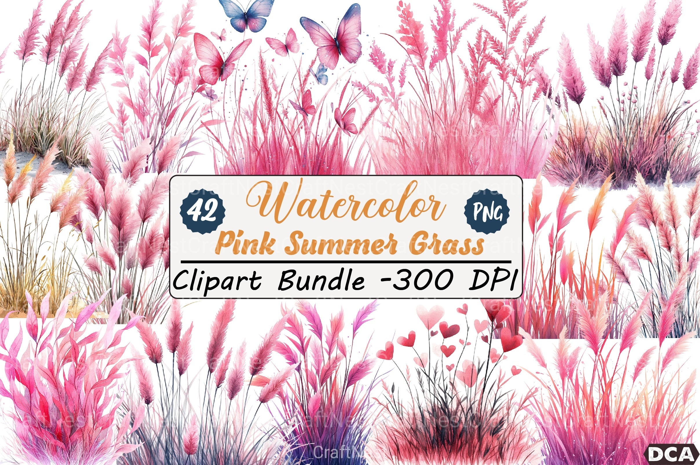 Pink Summer Grass Clipart Bundle - CraftNest - Digital Crafting and Art