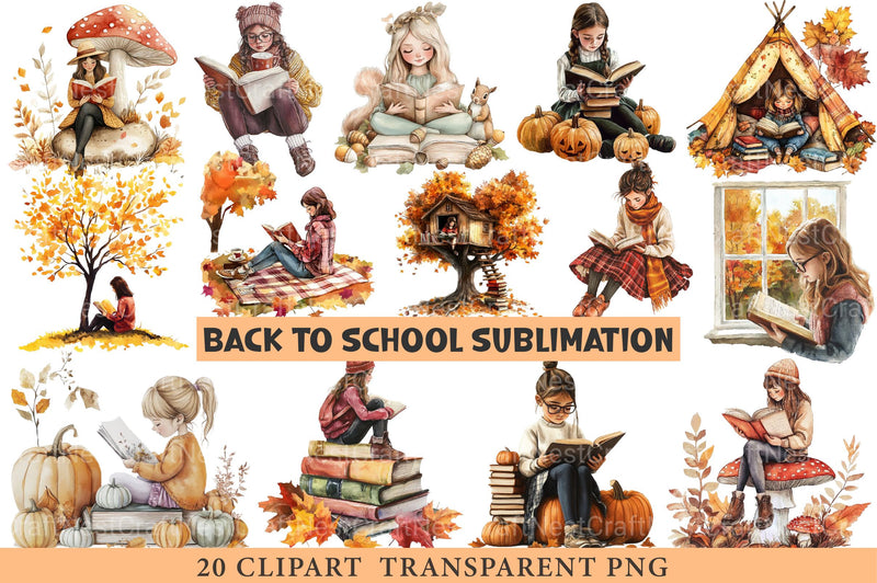 Back to School Autumn Girl Reading Clipart - CraftNest - Digital Crafting and Art