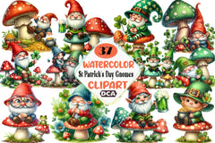 St. Patrick's Day Gnomes on Mushroom Clipart Bundle - CraftNest - Digital Crafting and Art
