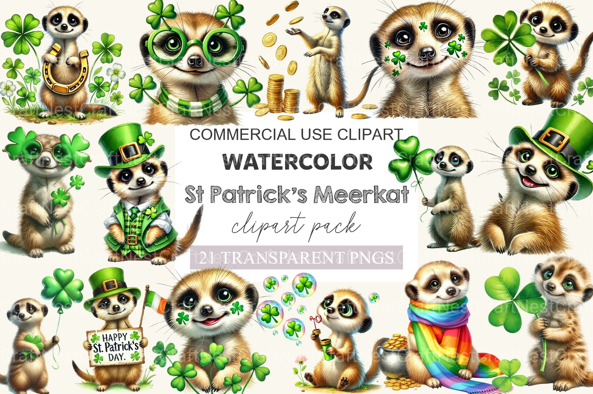 St Patrick's Meerkat Clipart Bundle - CraftNest - Digital Crafting and Art