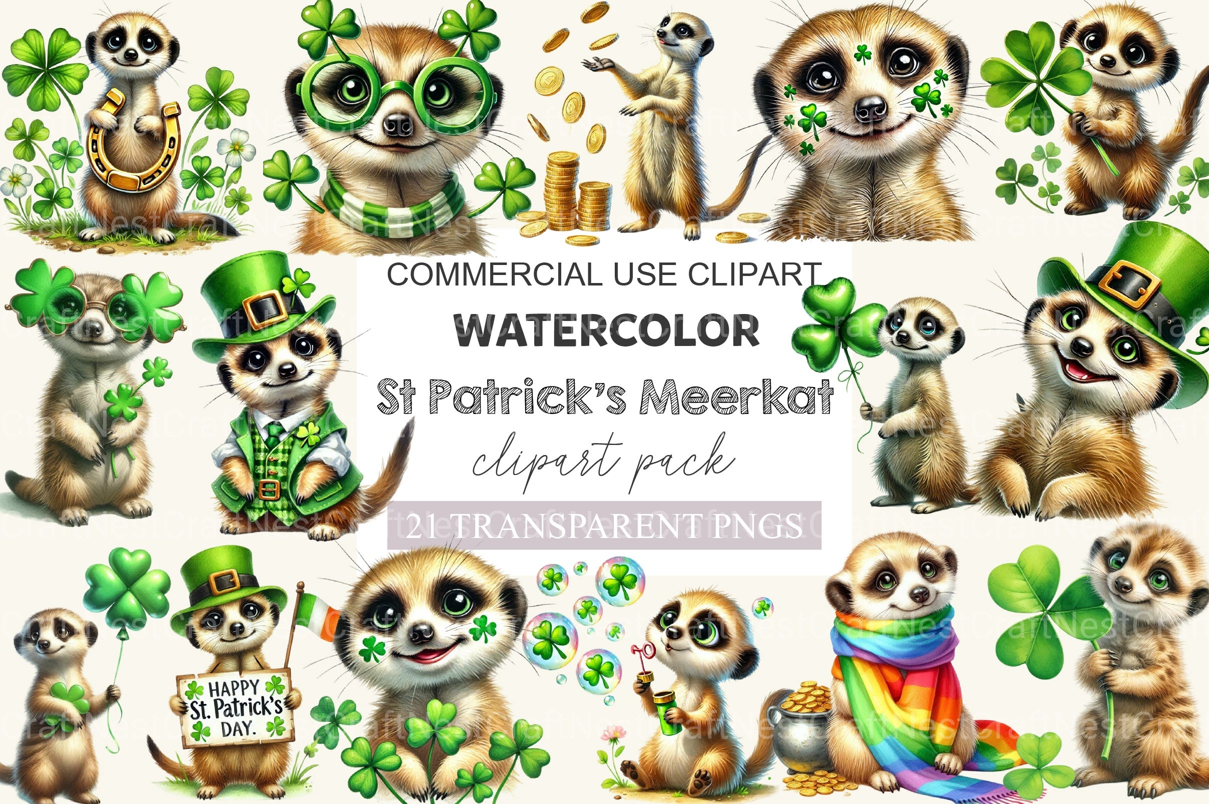 St Patrick's Meerkat Clipart Bundle - CraftNest - Digital Crafting and Art