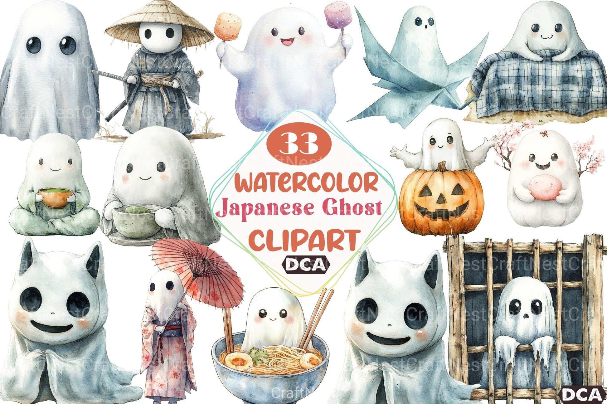 Cute Japanese Ghost Clipart Bundle - CraftNest - Digital Crafting and Art