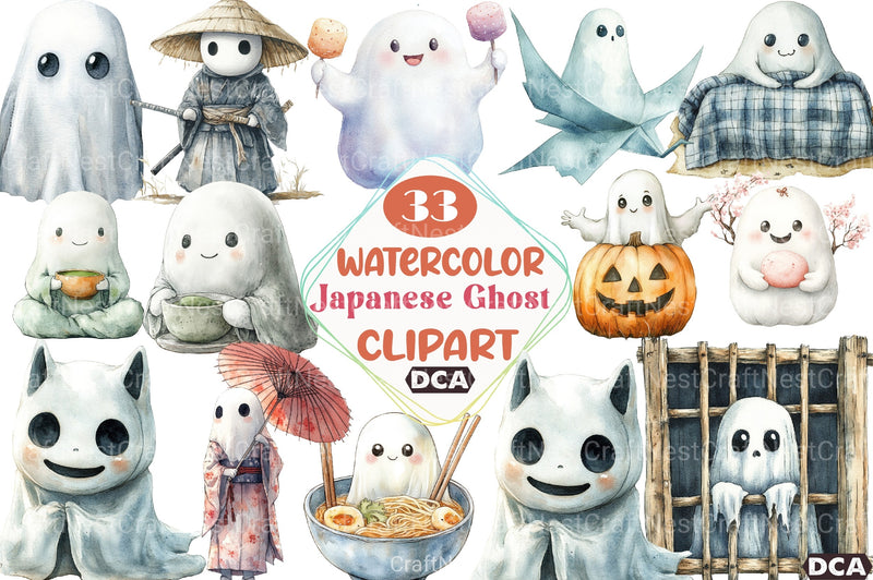 Cute Japanese Ghost Clipart Bundle - CraftNest - Digital Crafting and Art
