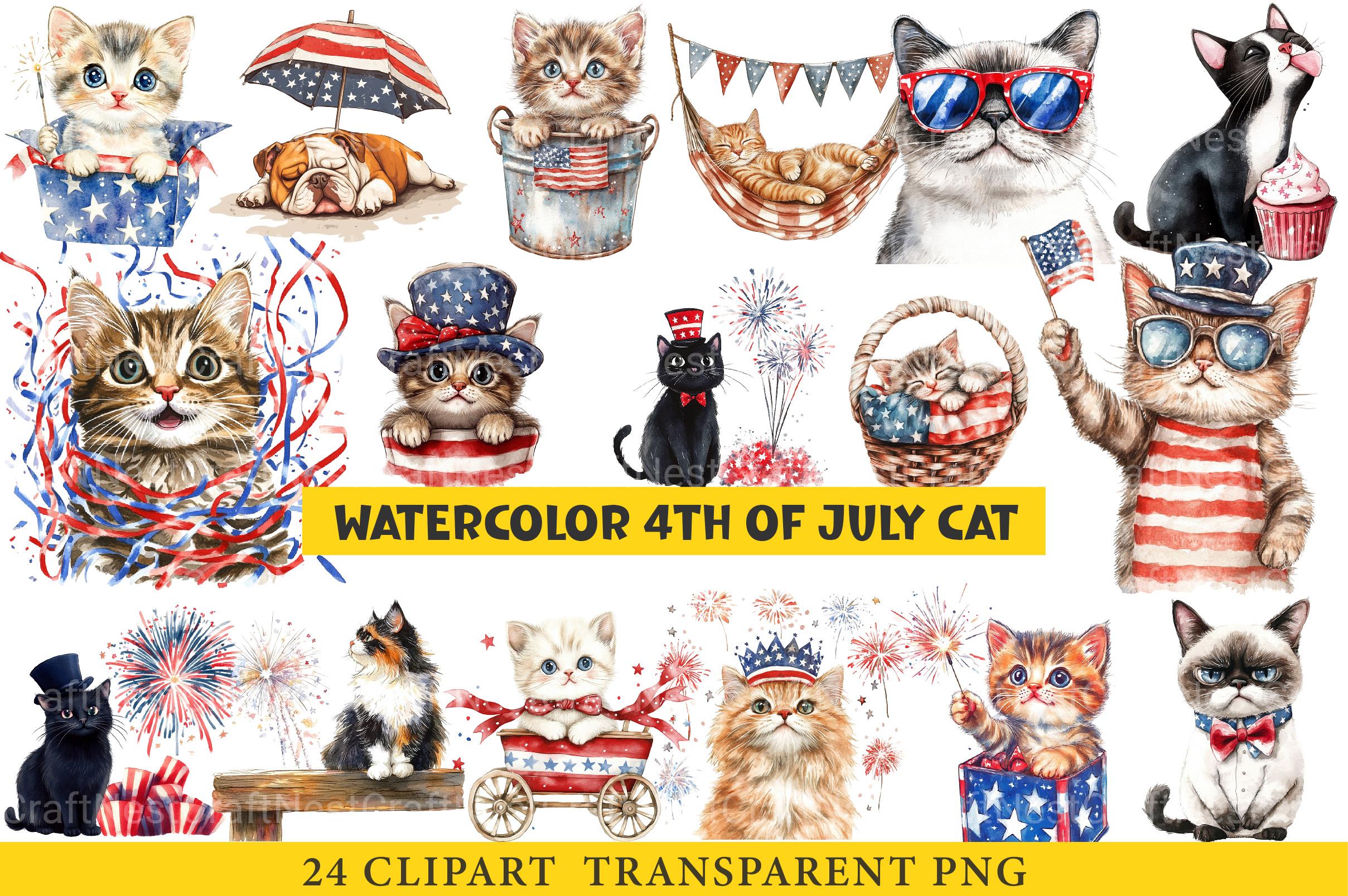 4th of July Cat Clipart - CraftNest - Digital Crafting and Art