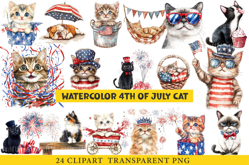 4th of July Cat Clipart - CraftNest - Digital Crafting and Art