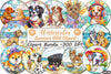 Round Stained Glass Summer Dog Clipart Bundle