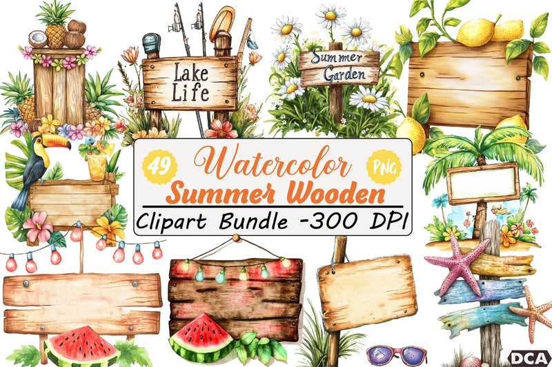 Summer Day Wooden Sign Clipart Bundle - CraftNest - Digital Crafting and Art