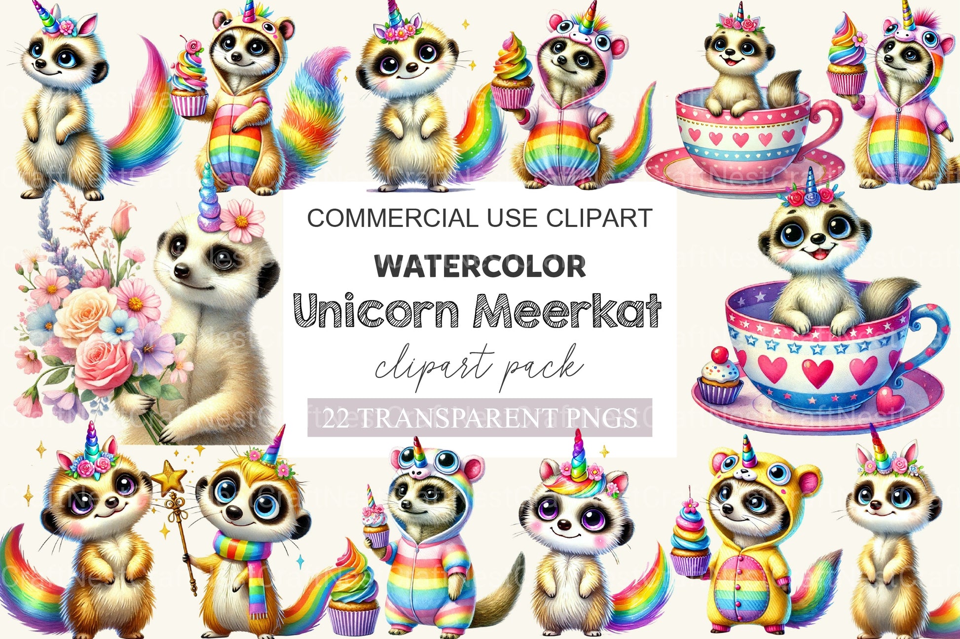 Unicorn Meerkat Clipart Bundle - CraftNest - Digital Crafting and Art