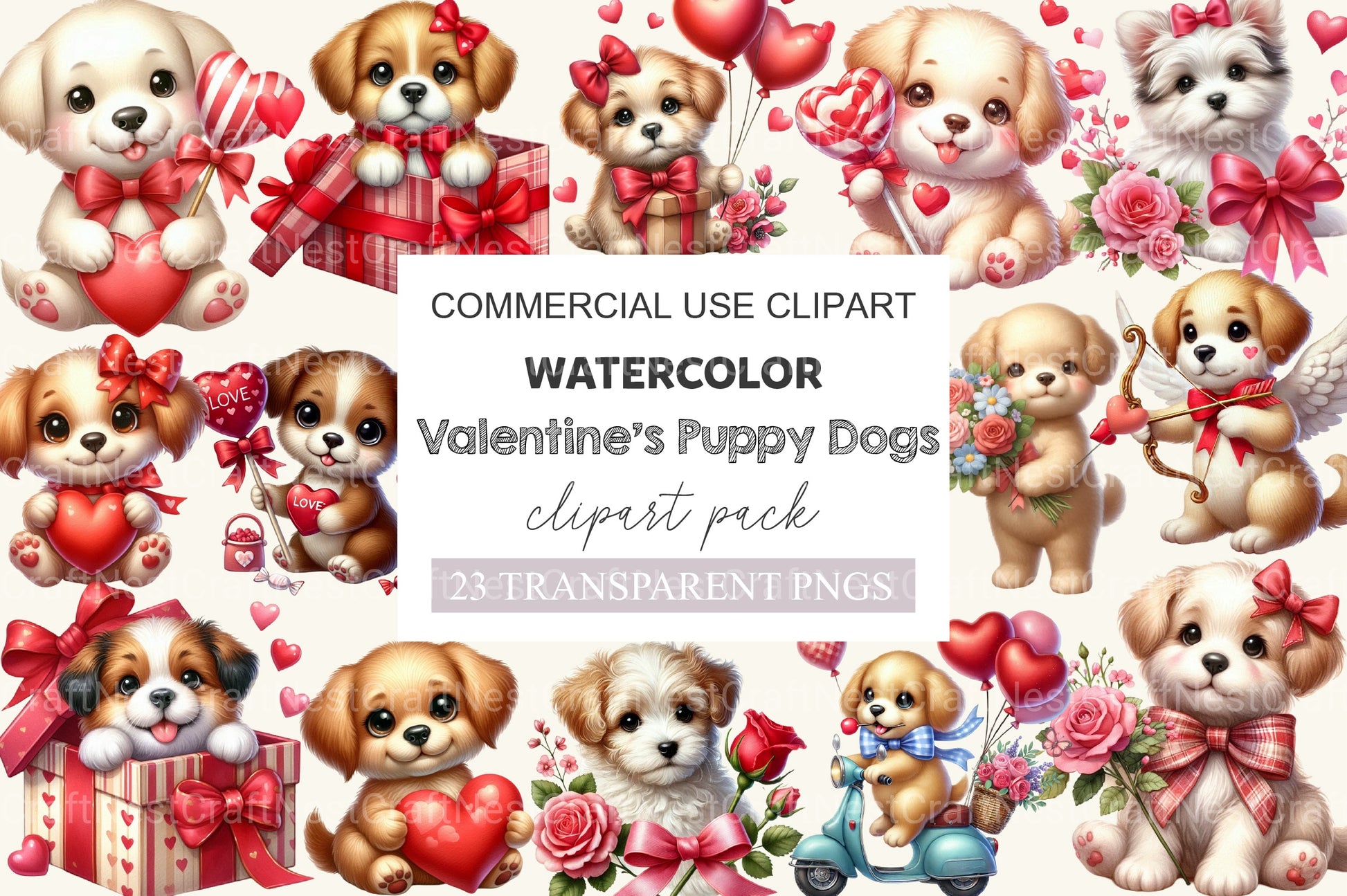 Valentine Puppy Dogs Clipart Bundle - CraftNest - Digital Crafting and Art
