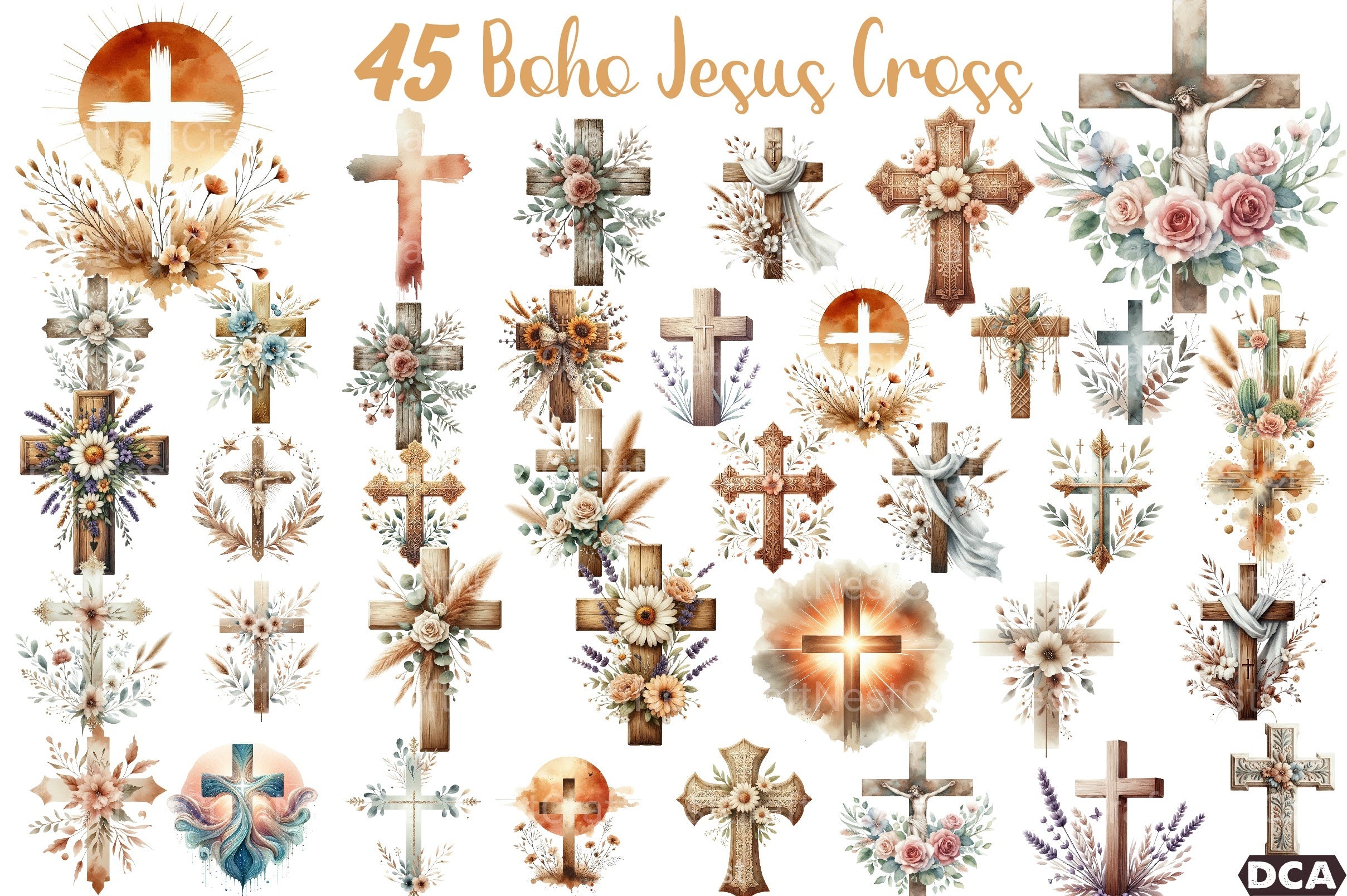 Boho Jesus Cross Clipart Bundle - CraftNest - Digital Crafting and Art