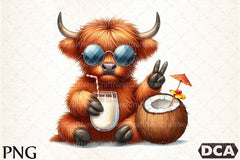 Summer Highland Cow Clipart Bundle 10 - CraftNest - Digital Crafting and Art