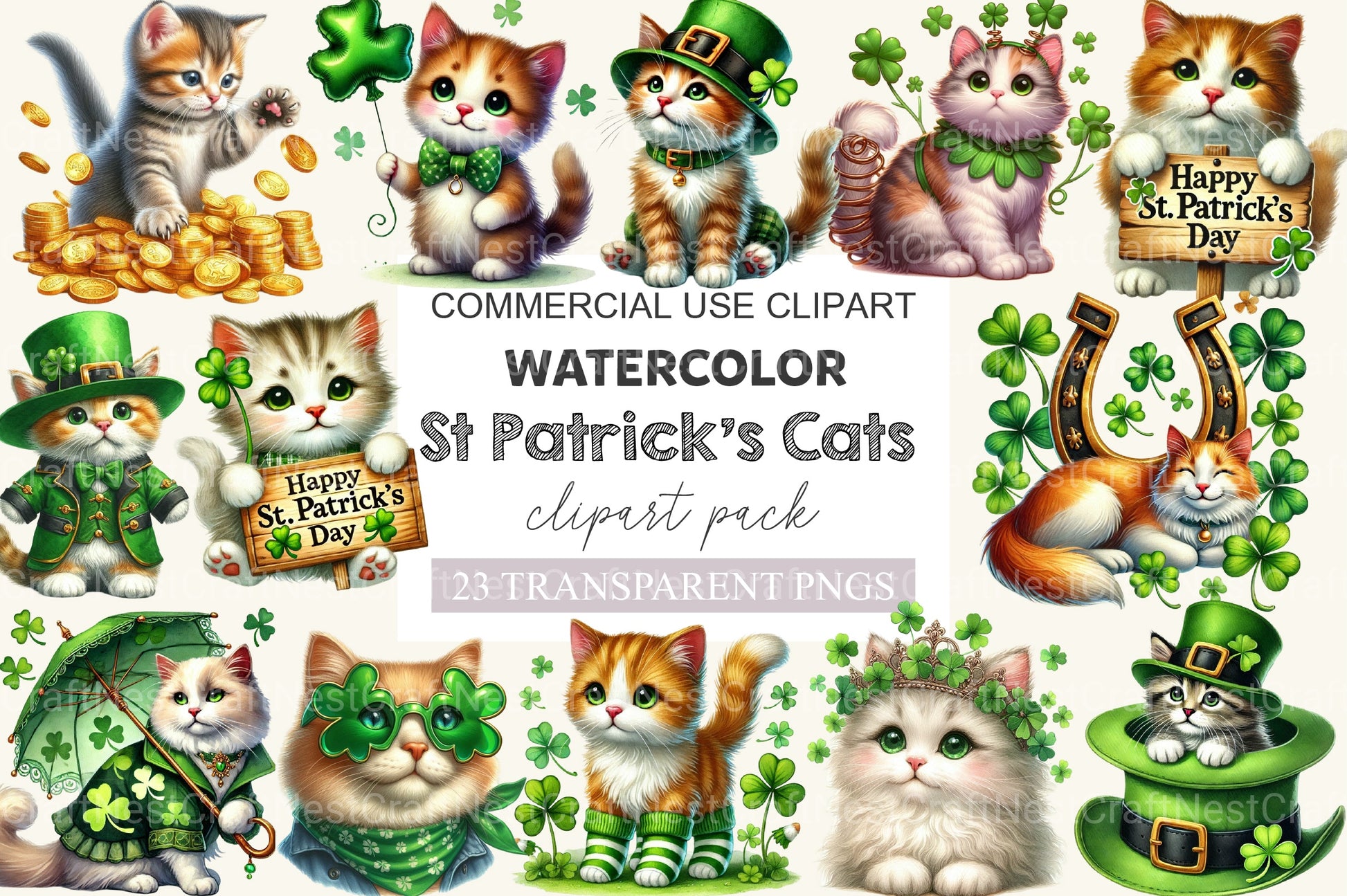 St Patrick's Cats Clipart Bundle - CraftNest - Digital Crafting and Art