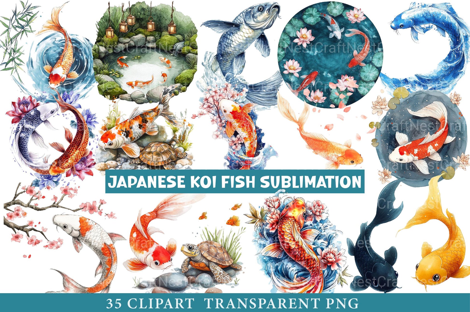 Japanese Koi Fish Clipart - CraftNest - Digital Crafting and Art