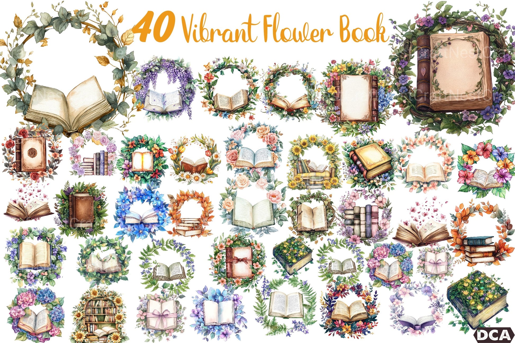 Vibrant Flower Wreath Clipart Bundle for Book Design - CraftNest - Digital Crafting and Art