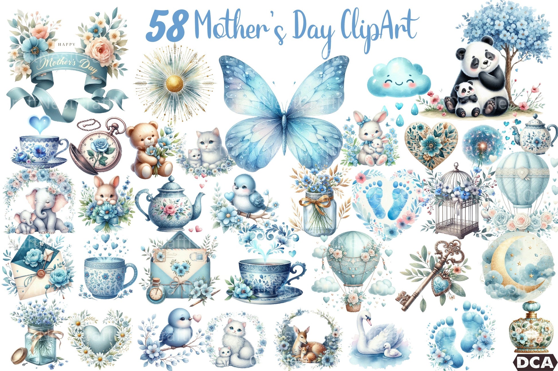 Cute Sky Blue Mother's Day Clipart Bundle - CraftNest - Digital Crafting and Art