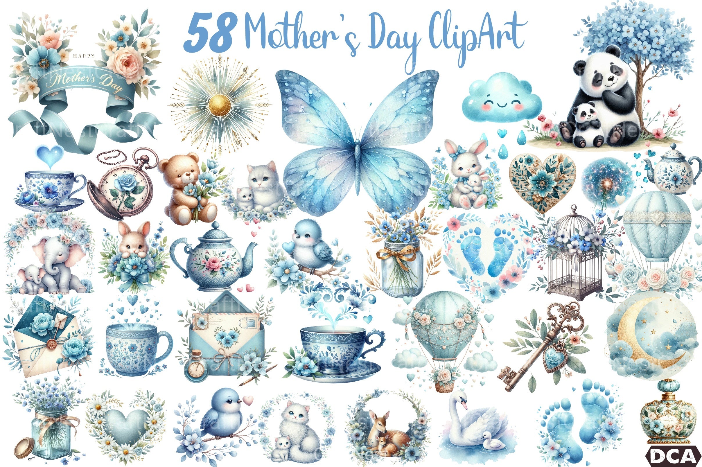 Cute Sky Blue Mother's Day Clipart Bundle - CraftNest - Digital Crafting and Art