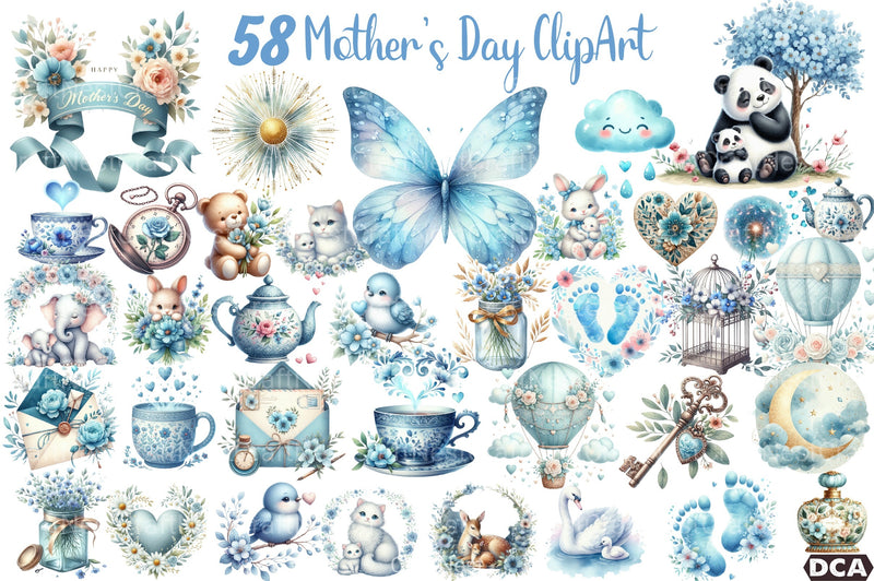 Cute Sky Blue Mother's Day Clipart Bundle - CraftNest - Digital Crafting and Art
