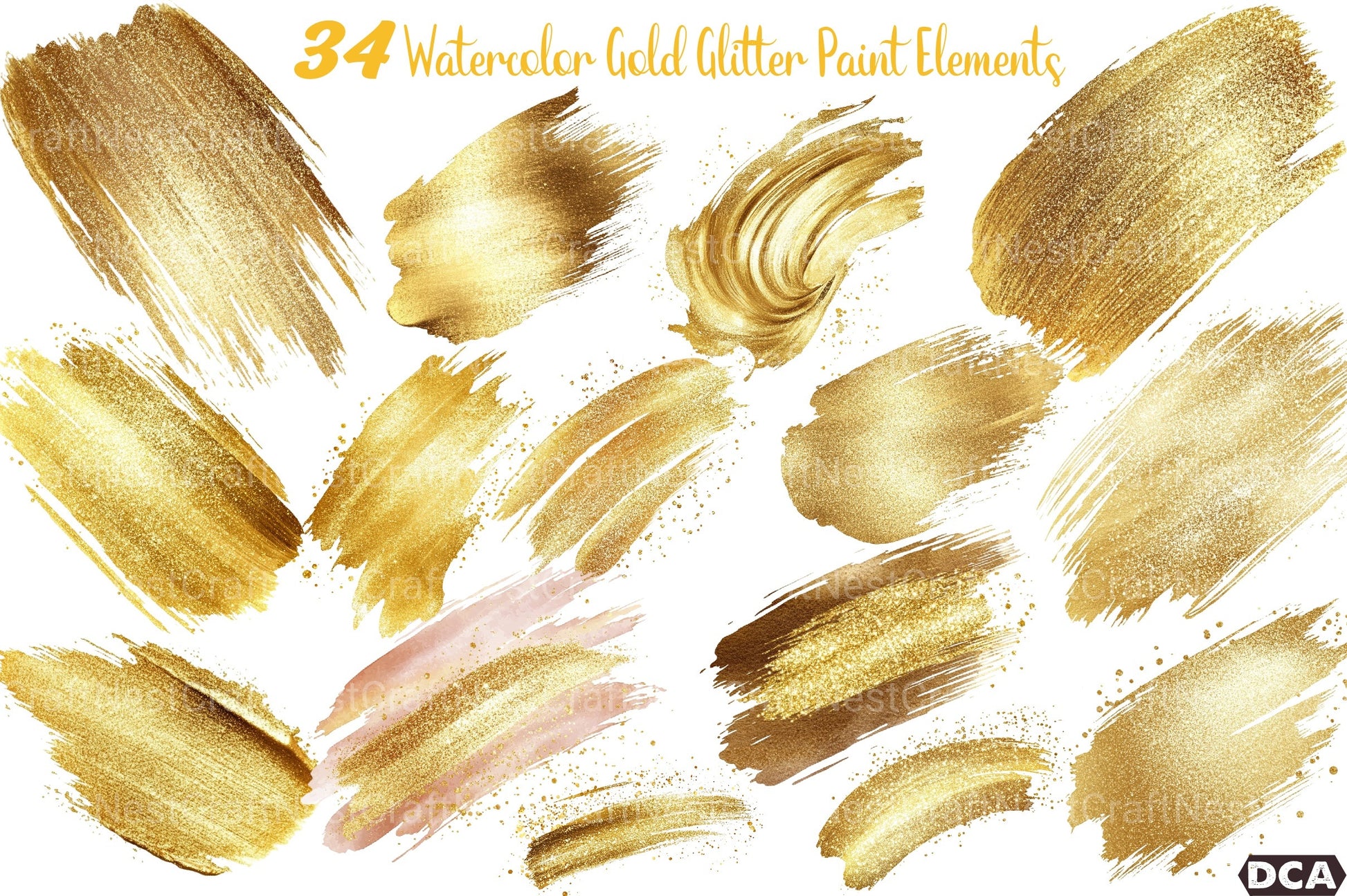 Gold Glitter Paint Elements Clipart Bundle - CraftNest - Digital Crafting and Art