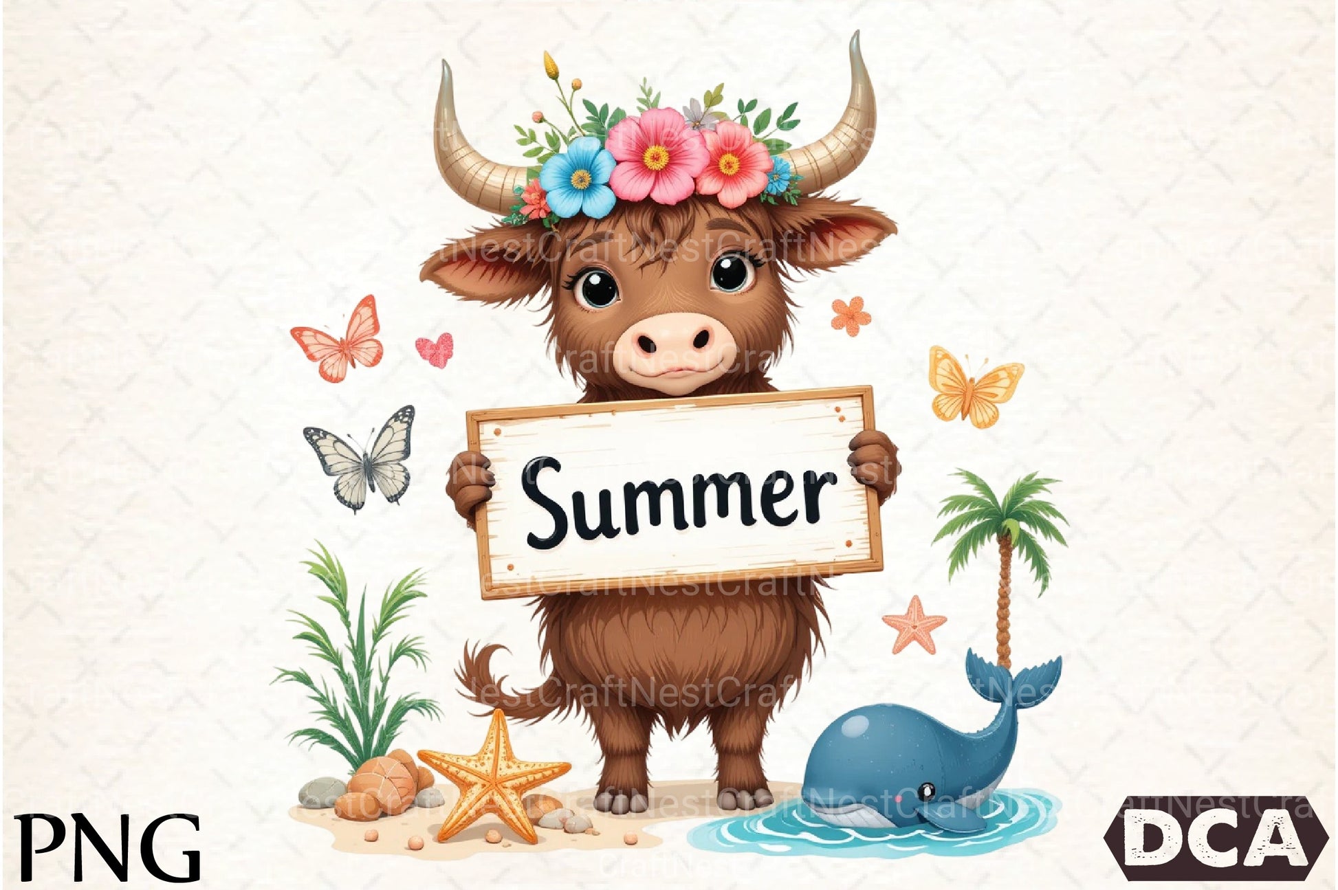 Summer Highland Cow Clipart Bundle 99 - CraftNest - Digital Crafting and Art