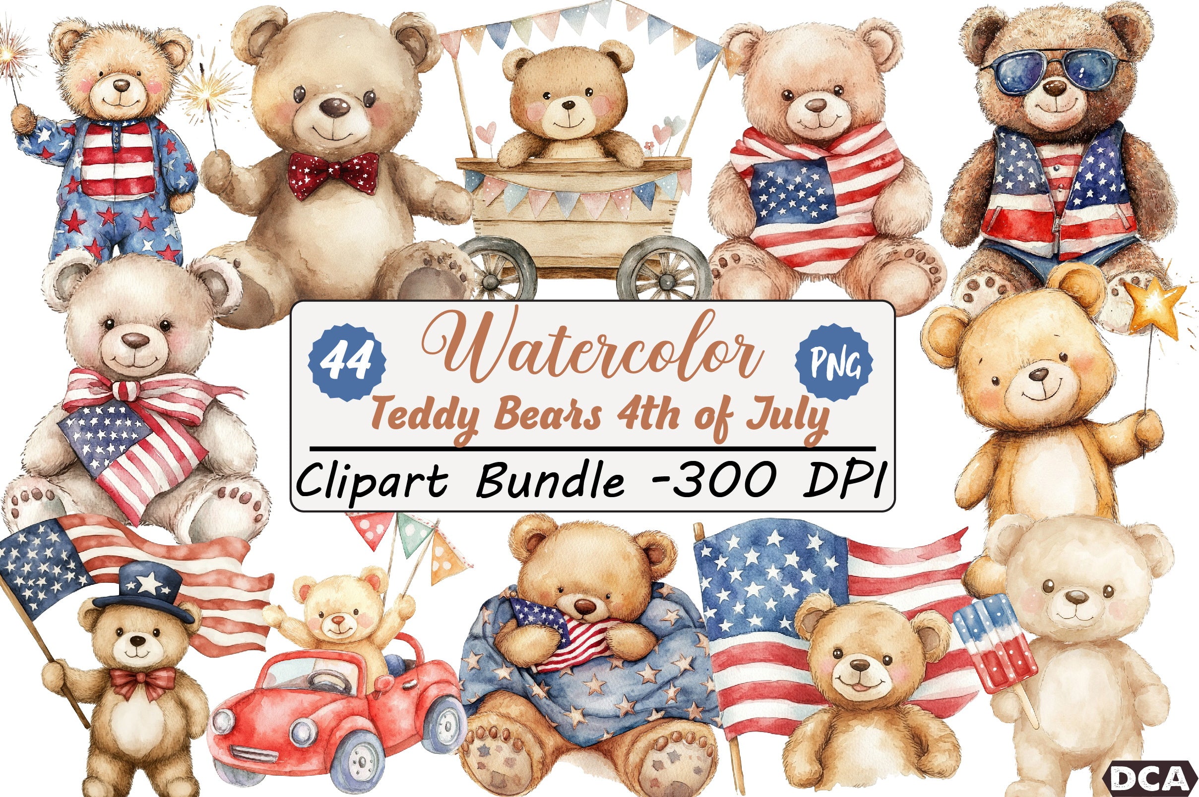 Teddy Bears 4th of July Clipart Bundle