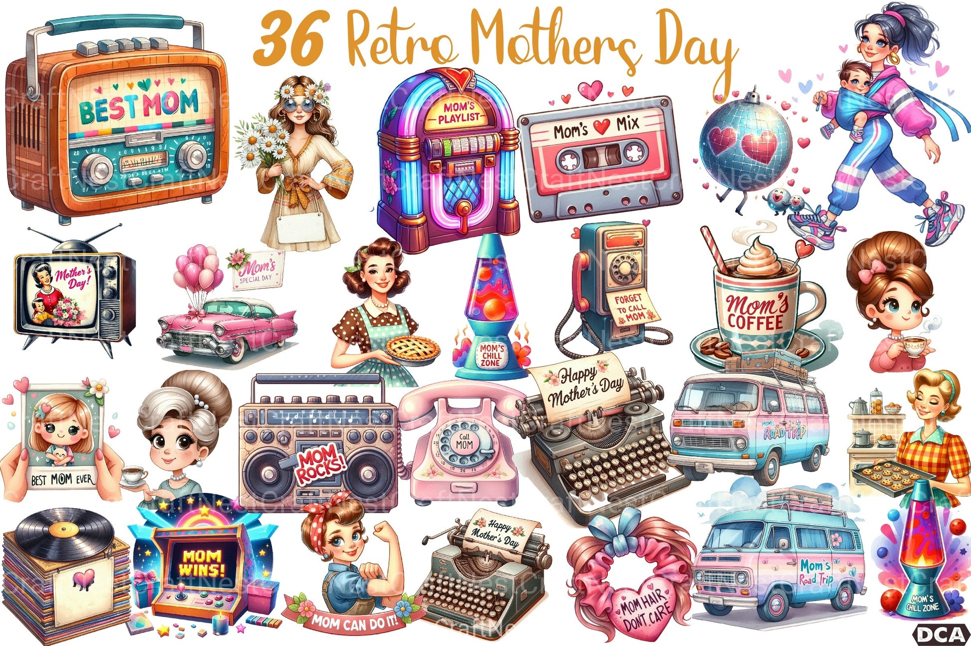 Retro Mother's Day Clipart Bundle 1 - CraftNest - Digital Crafting and Art