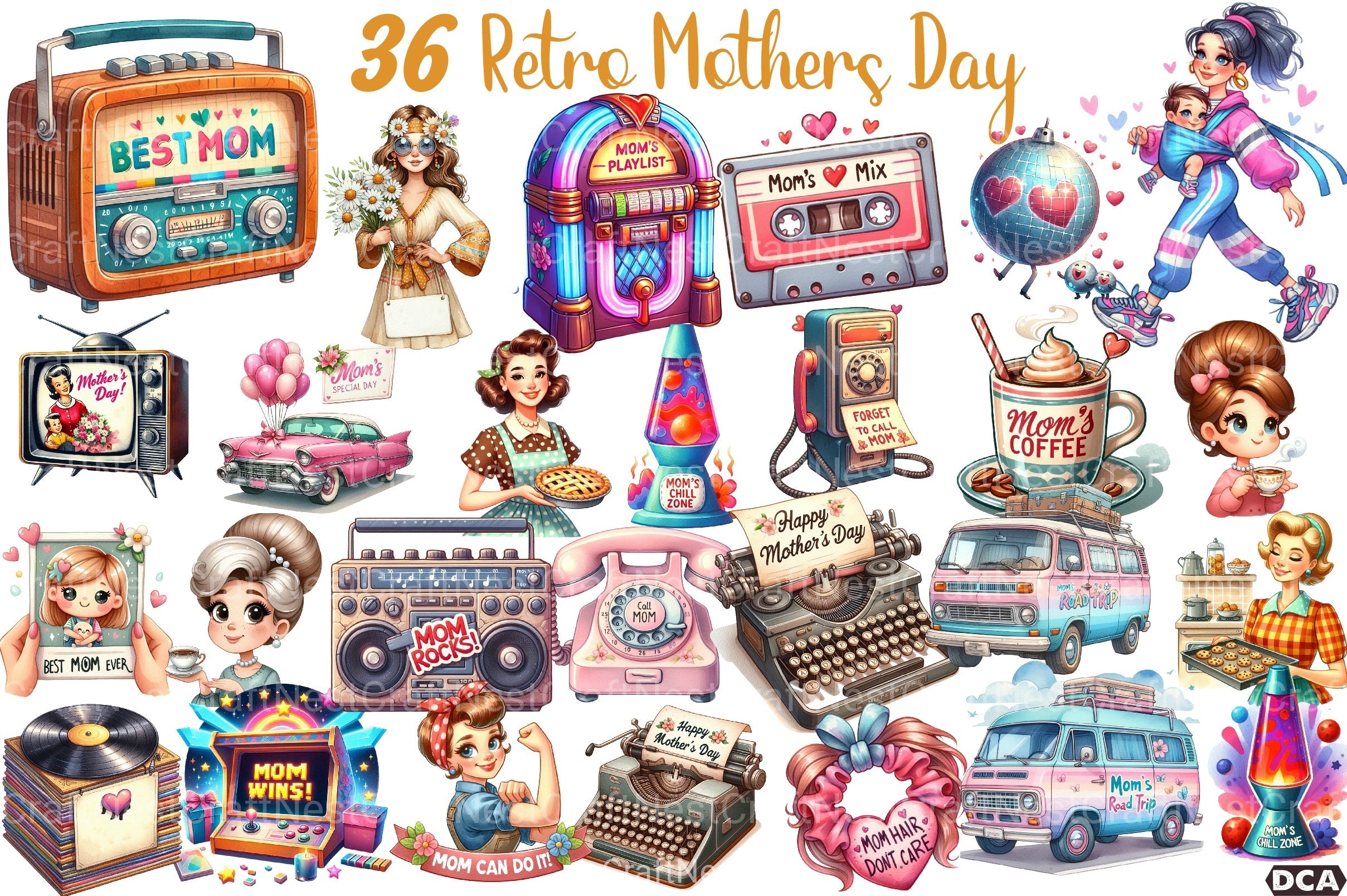 Retro Mother's Day Clipart Bundle 1 - CraftNest - Digital Crafting and Art