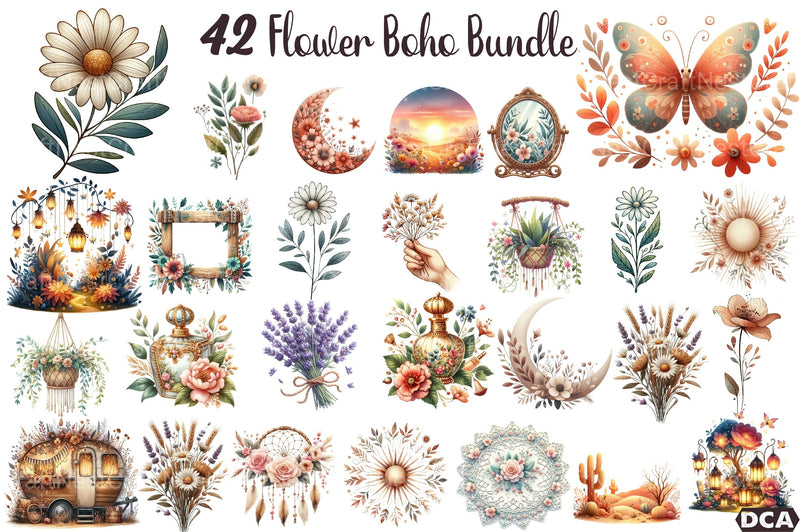 Boho Flower Art Design Clipart Bundle - CraftNest - Digital Crafting and Art