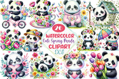 Cute Spring Panda Clipart Bundle 99 - CraftNest - Digital Crafting and Art