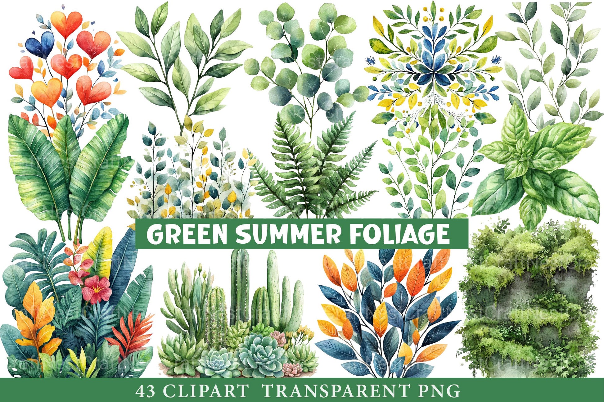 Green Summer Foliage Clipart - CraftNest - Digital Crafting and Art