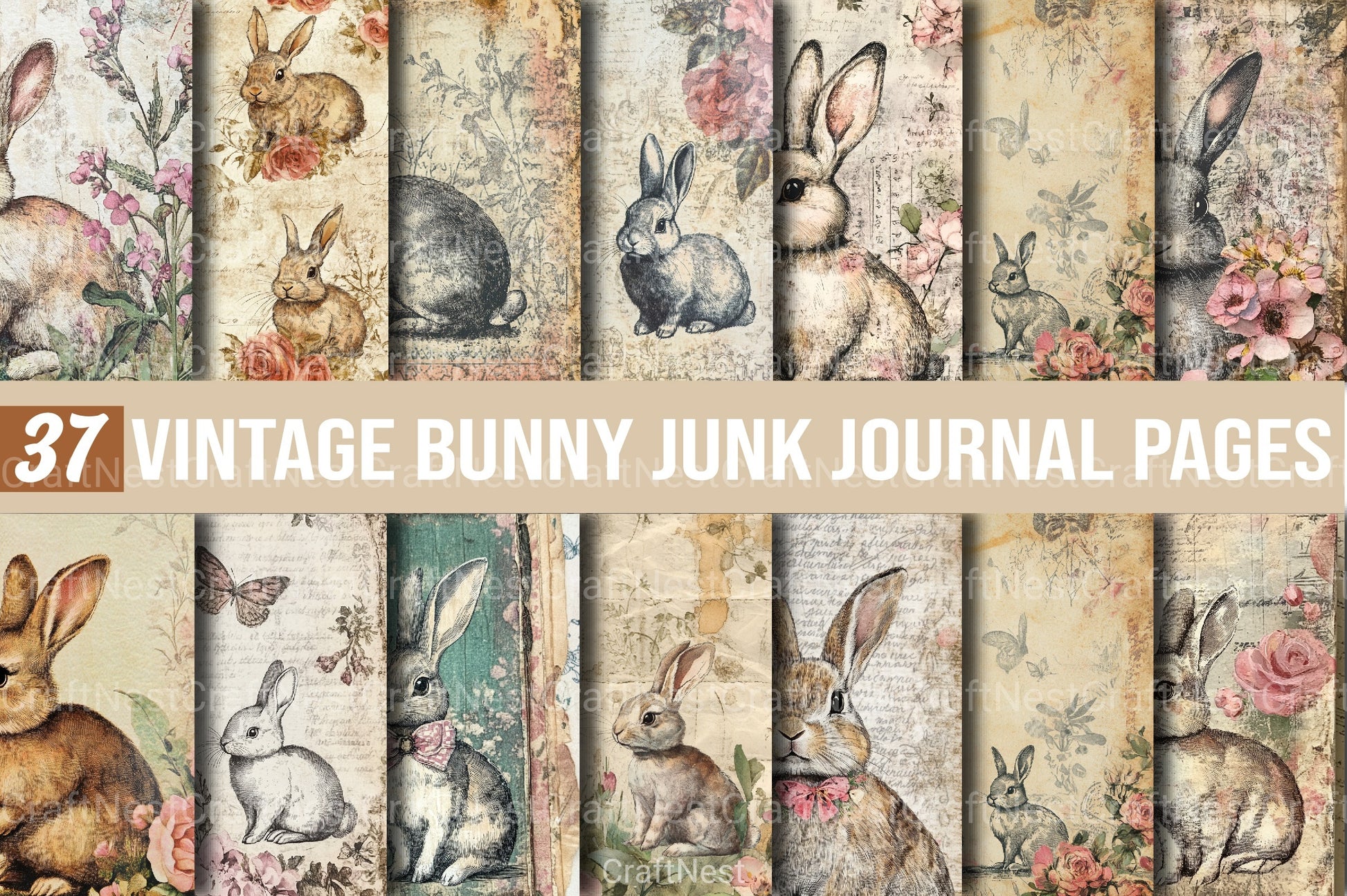 Vintage Bunny Clipart Bundle - CraftNest - Digital Crafting and Art