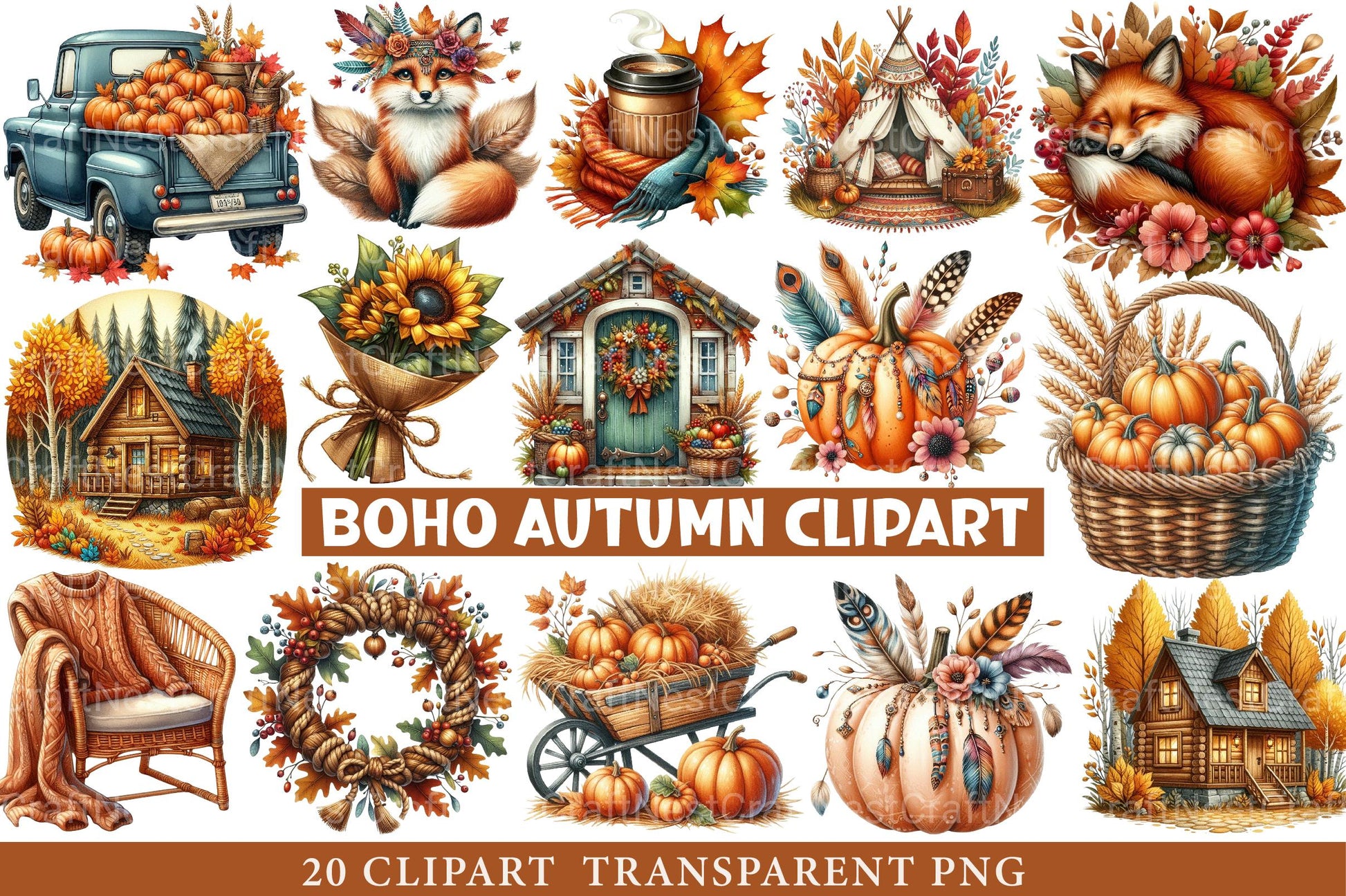 Boho Autumn Clipart - CraftNest - Digital Crafting and Art