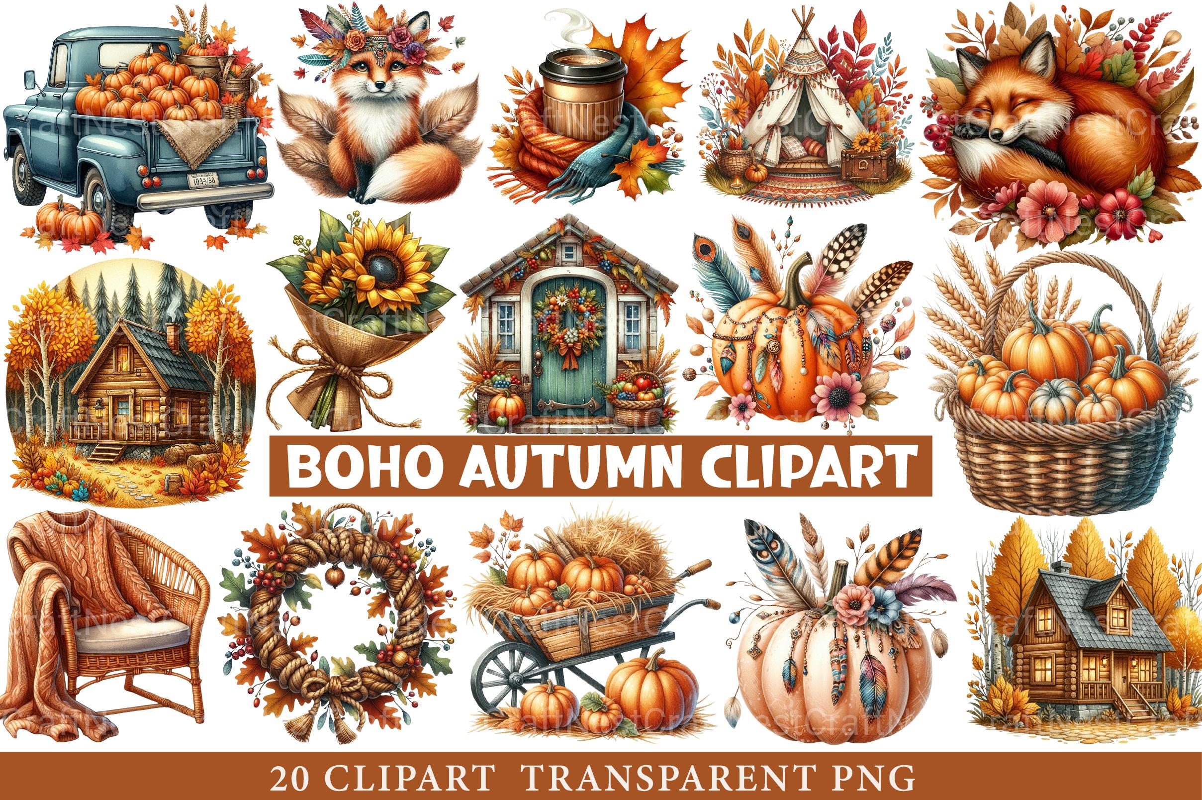 Boho Autumn Clipart - CraftNest - Digital Crafting and Art