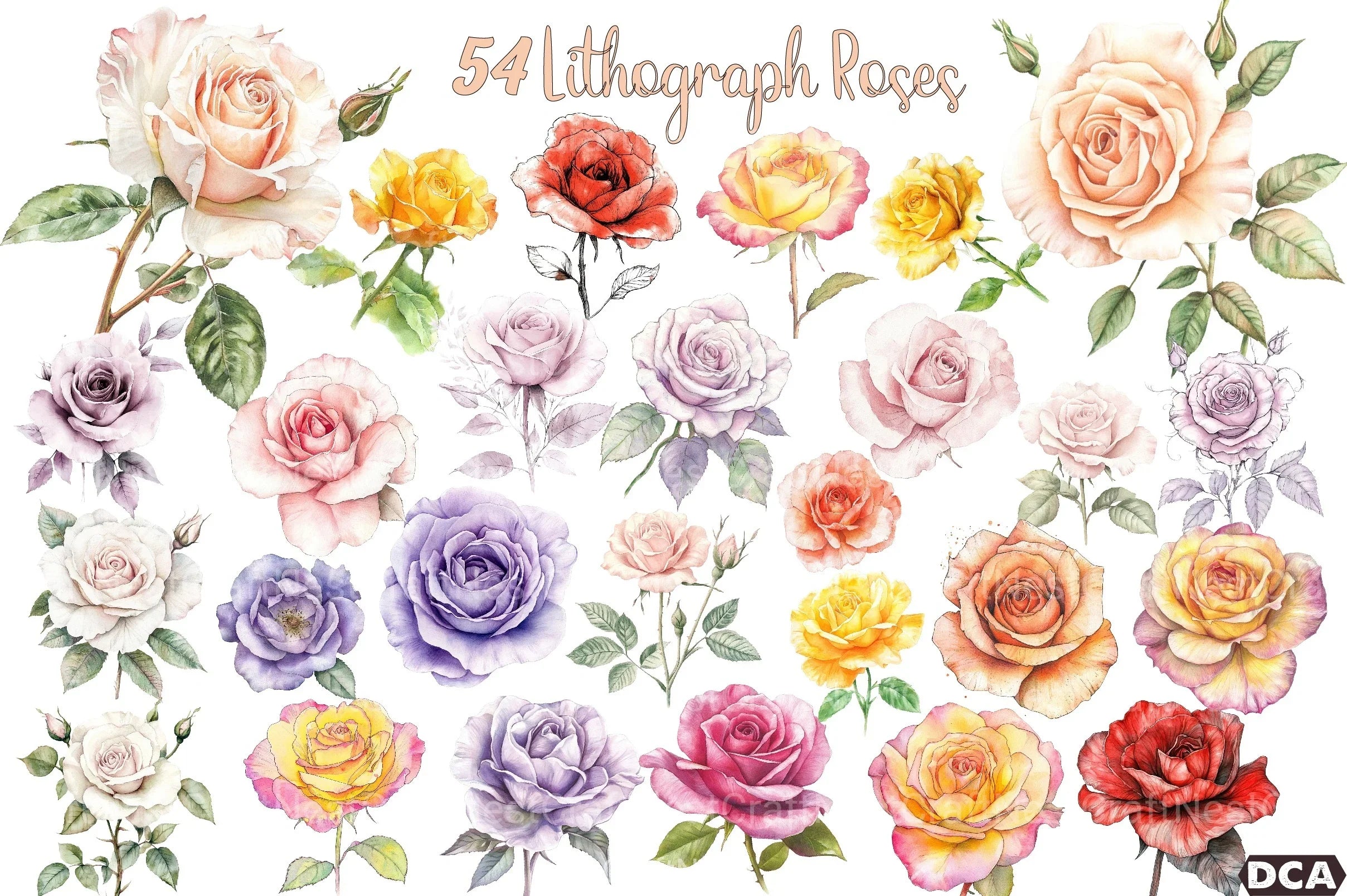 Spring Roses Clipart Bundle Lithograph - CraftNest - Digital Crafting and Art