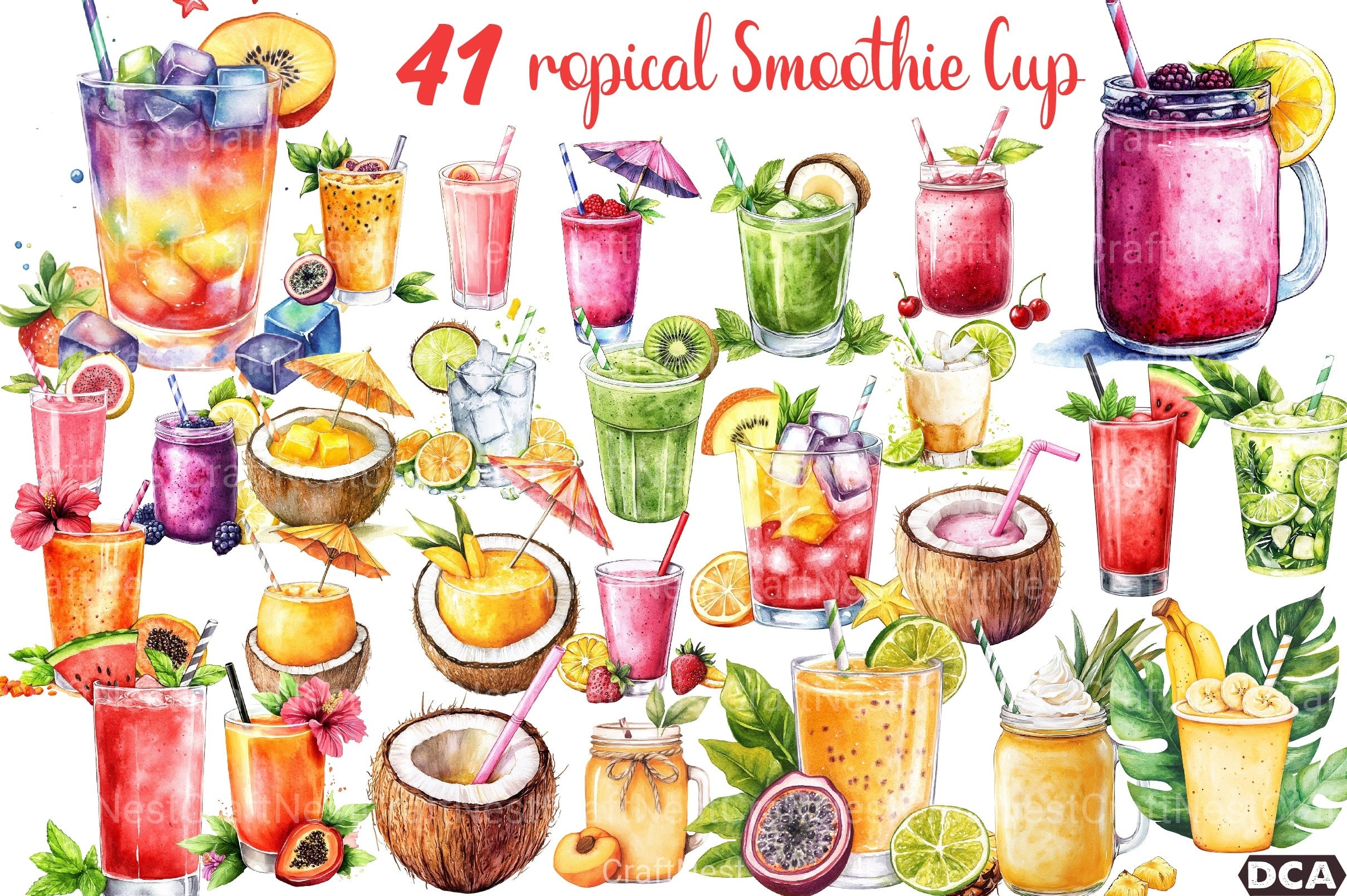 Summer Tropical Smoothie Cup Clipart Bundle 99 - CraftNest - Digital Crafting and Art