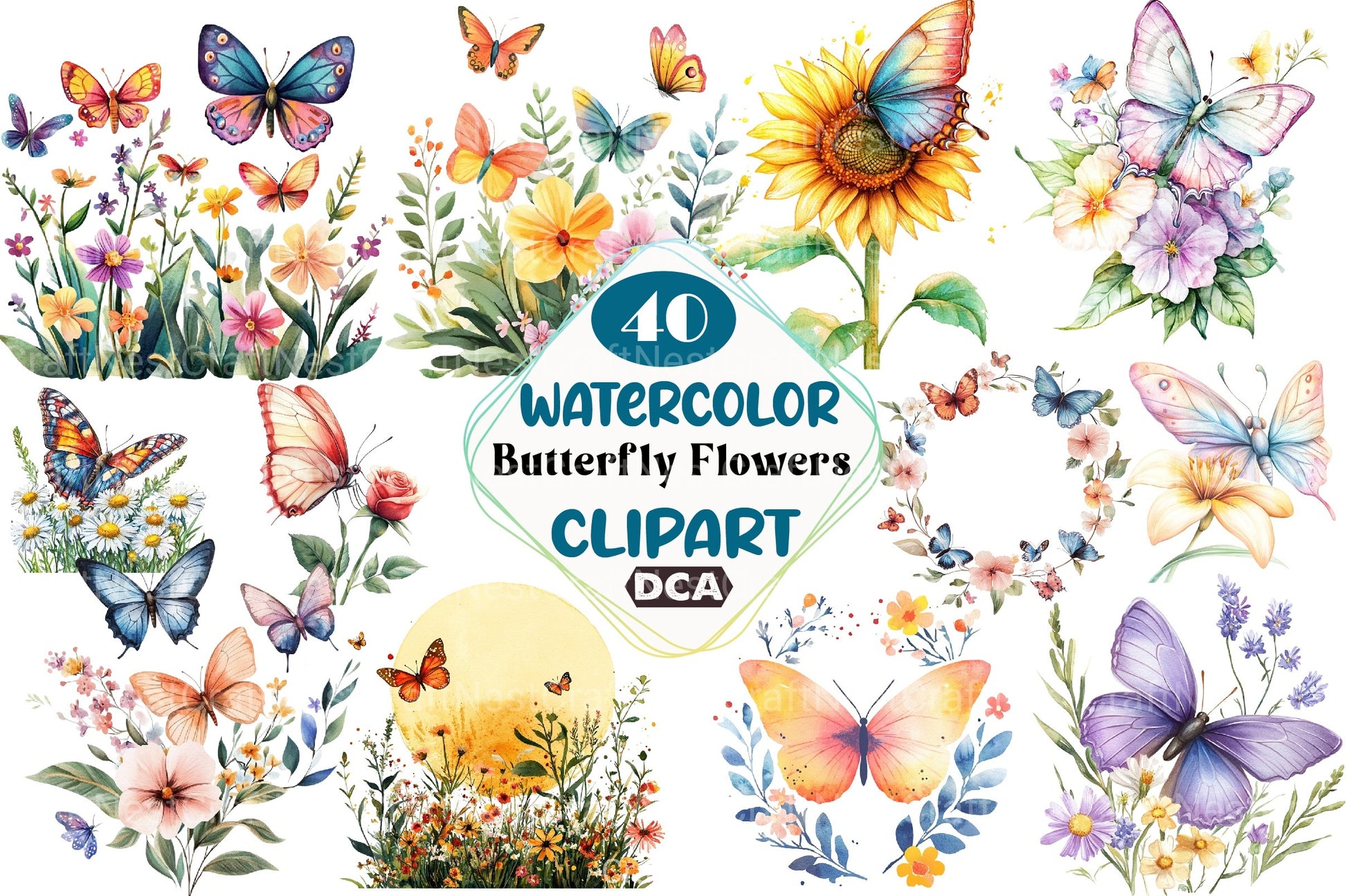 Butterfly Flowers Clipart Bundle 99 - CraftNest - Digital Crafting and Art