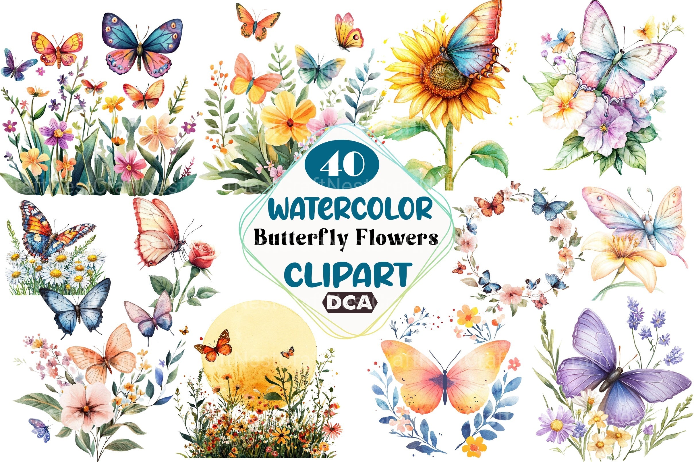Butterfly Flowers Clipart Bundle 99 - CraftNest - Digital Crafting and Art