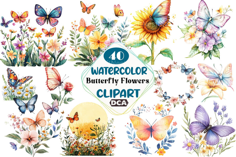 Butterfly Flowers Clipart Bundle 99 - CraftNest - Digital Crafting and Art