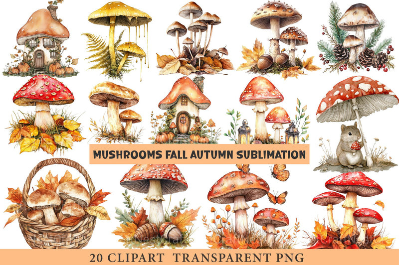 Mushrooms Fall Autumn Clipart - CraftNest - Digital Crafting and Art