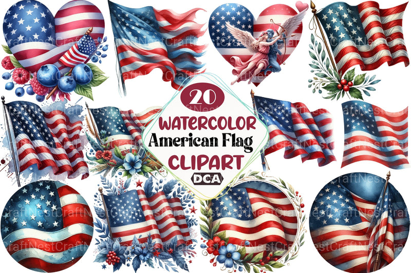American Flag Clipart Bundle 99 - CraftNest - Digital Crafting and Art