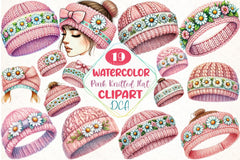 Pink Knitted Hat with Daisies Clipart Bundle - CraftNest - Digital Crafting and Art