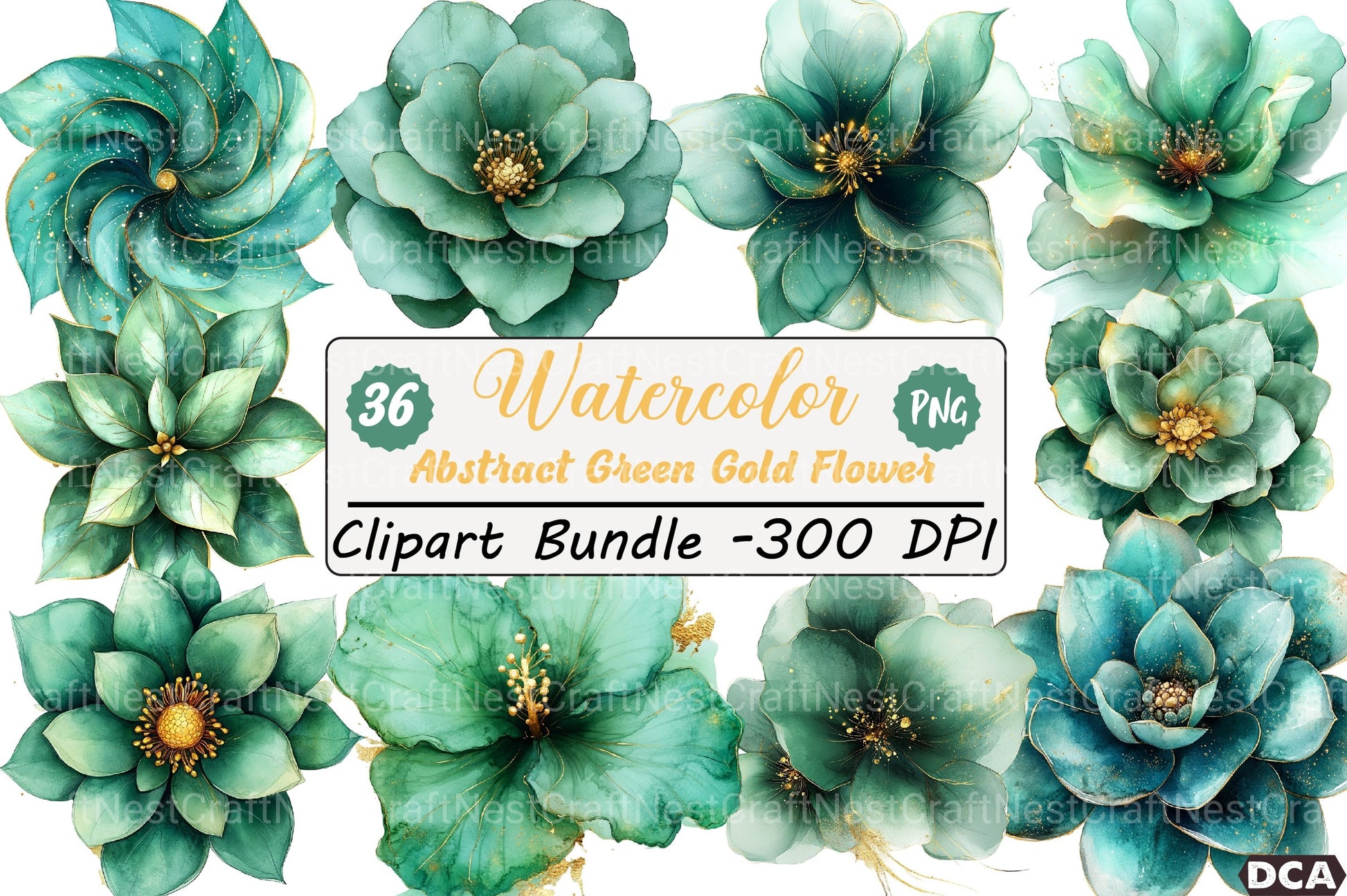 Abstract Green Gold Flower Clipart Bundle - CraftNest - Digital Crafting and Art