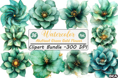 Abstract Green Gold Flower Clipart Bundle - CraftNest - Digital Crafting and Art