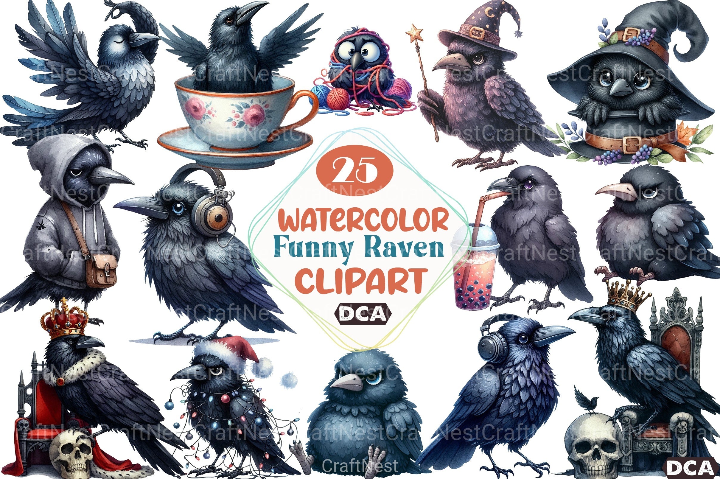 Funny Raven Clipart Bundle - CraftNest - Digital Crafting and Art