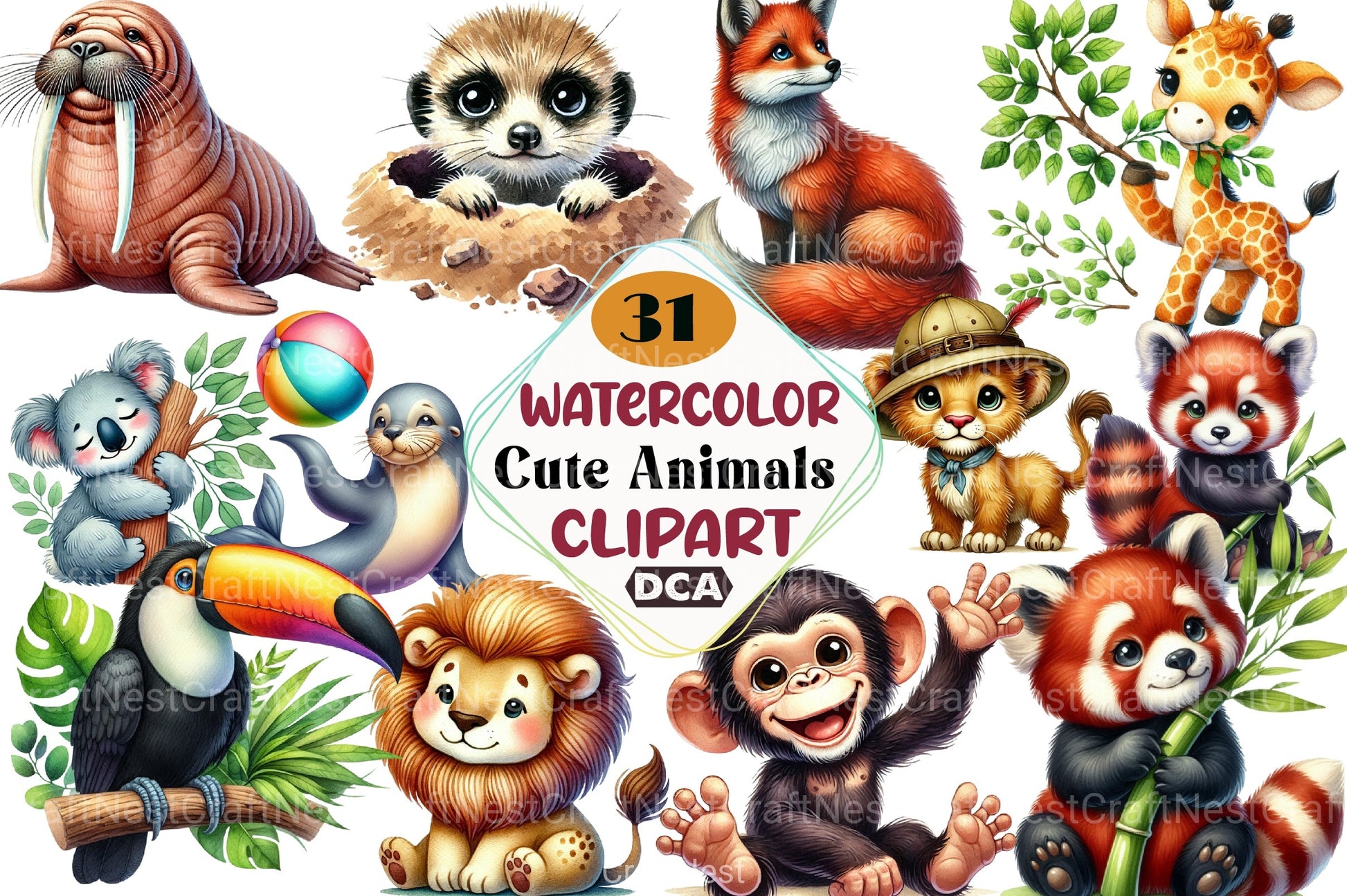 Cute Animals Clipart Bundle 8 - CraftNest - Digital Crafting and Art