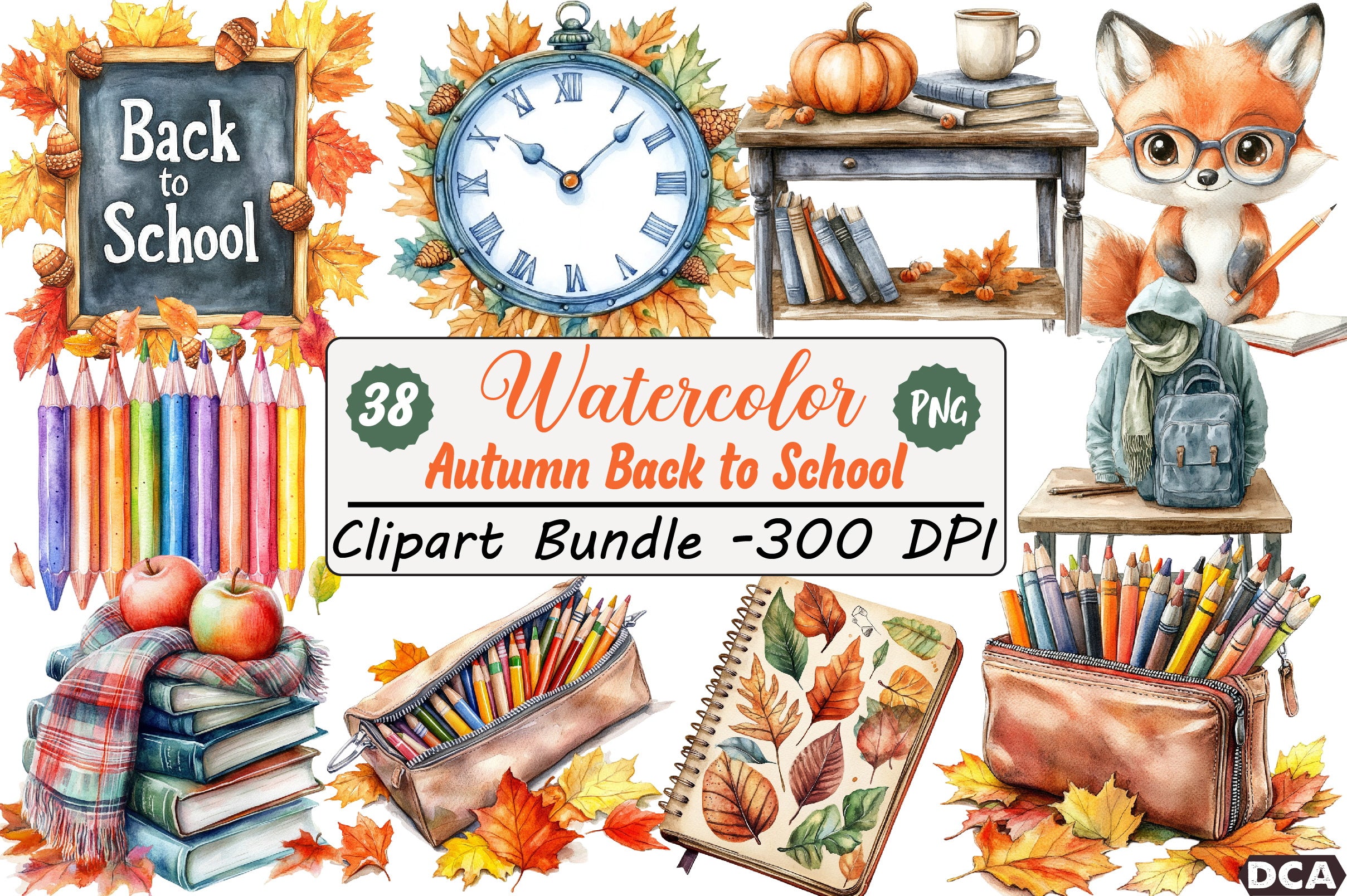 Autumn Back to School Clipart Bundle