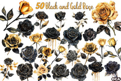 Black and Gold Rose Clipart Bundle - CraftNest - Digital Crafting and Art