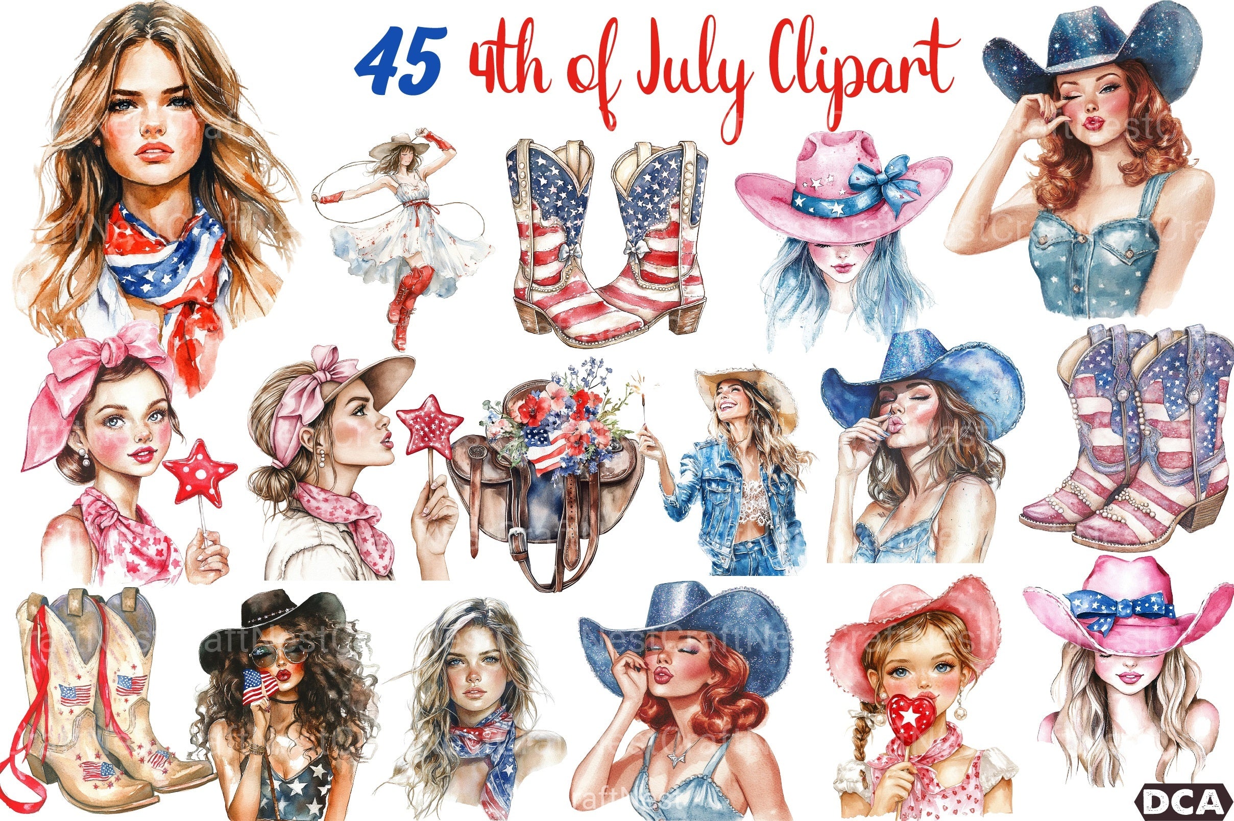 Coquette Cowgirl 4th of July Clipart Bundle 99 - CraftNest - Digital Crafting and Art