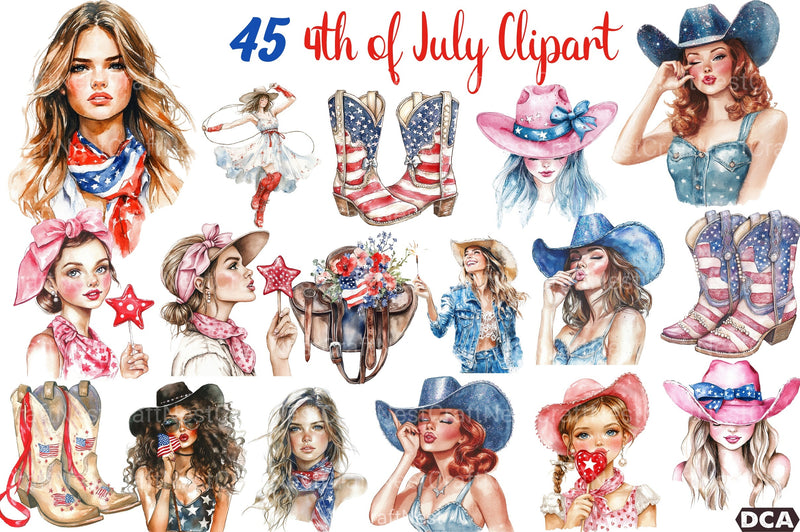 Coquette Cowgirl 4th of July Clipart Bundle 99 - CraftNest - Digital Crafting and Art