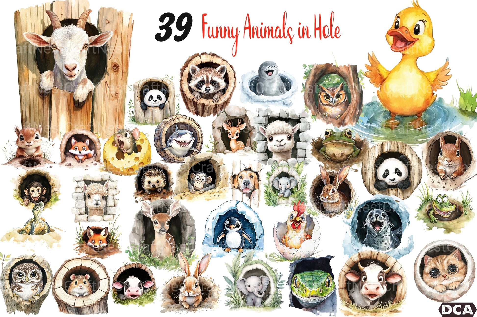 Funny Animals in Hole Clipart Bundle 13 - CraftNest - Digital Crafting and Art